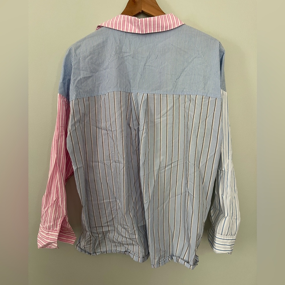 Central Park West Patchwork Striped Button Down S… - image 2